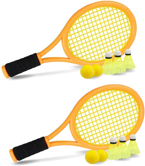 Crefotu Raquette de tennis pour enfant avec sac, raquette en plastique comprenant 4 balles en mousse, 6 volants de badminton pour enfants (plus de 3 ans), jeu de sport en extérieur/intérieur – Image 7