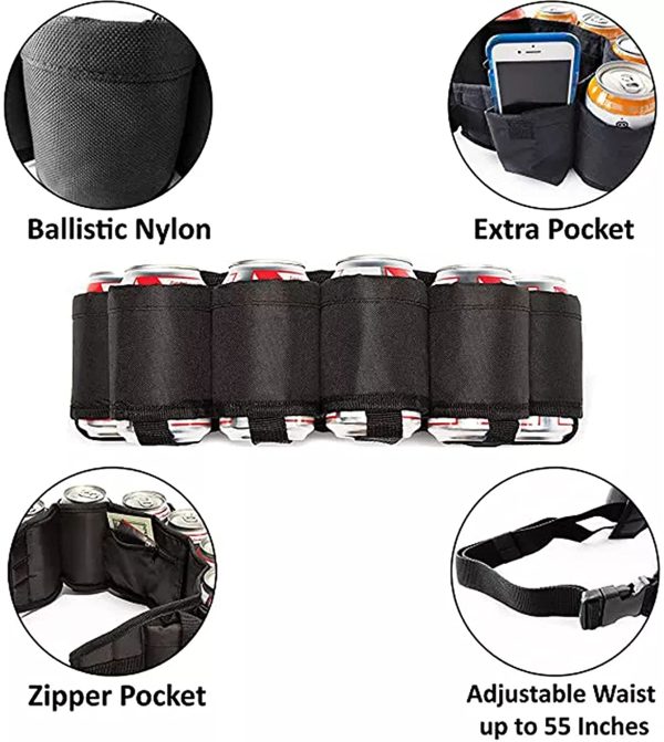 Ceinture Pour Porte Bière Support De Ceinture Canette Soda Pour Buveur Portable Ceinture De Bière Réglable Pliable Avec 6 Porte-Gobelets For Party Camping Voyage Escalade Randonnée Extérieure (Noir) – Image 5