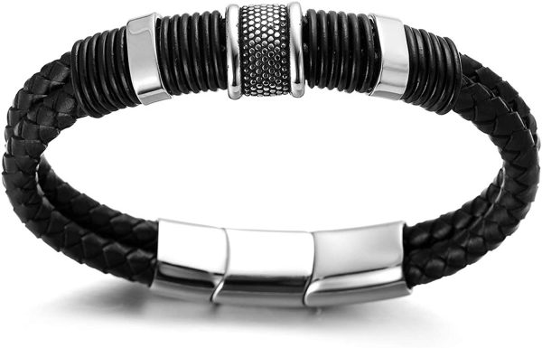 HALUKAKAH Enfants ??Solo Junior ??Garçon Bracelet Cuir Véritable 6-12+3 Ans Titane Acier Fermoir Magnétique Taille Ajustable 18-19.5cm Boîte-Cadeau Gratuit – Image 4