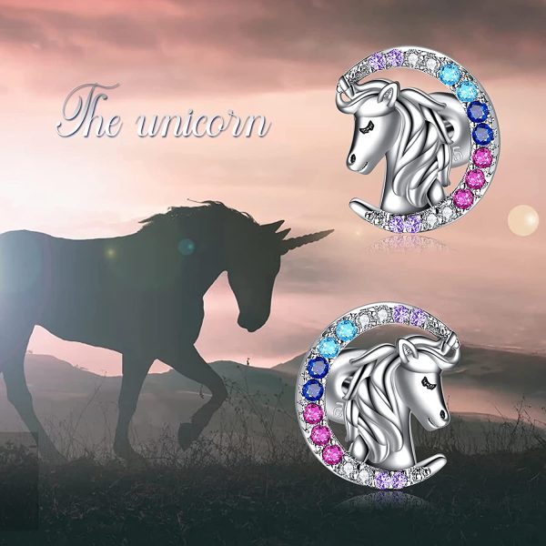 YFN Boucles D'oreilles Licorne en Argent Sterling 925 Boucles D'oreilles Lune Licorne Cadeaux pour Femmes Filles