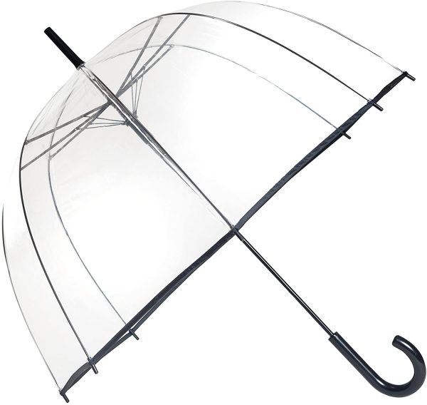 SMATI Parapluie Long Transparent ??Forme Cloche ; Classique et Basic ; Ouverture Automatique ; Diamètre=85cm ; Parapluie Femme ; Couleur liseré Noir