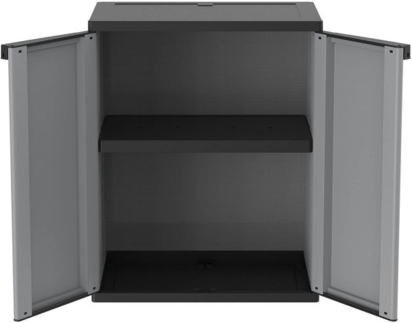 Terry, Jline 68, Armoire en Résine à 2 Portes, 1 Étagère Intérieure, Dimensions : 68x37,5x85 cm, Plastique, Gris – Image 2