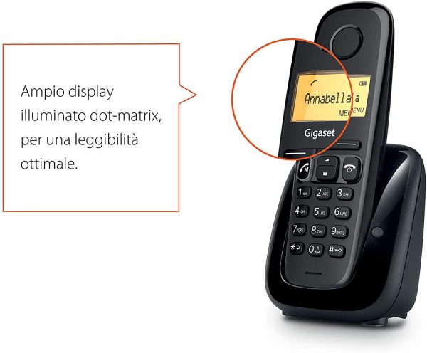 Gigaset A280 Téléphone portable avec mains libres haute qualité, écran éclairé, 1,5 pouces, liste d'appels frets, rechutes et perses, noir [Version Italien] [Version italienne] – Image 2