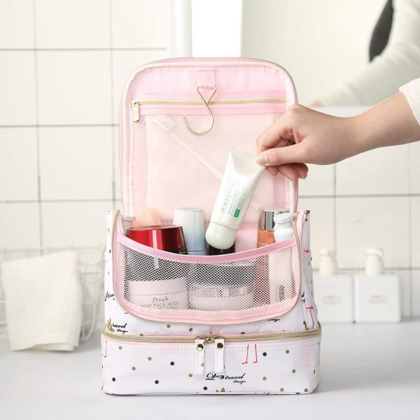 Trousse de Toilette Voyage pour Femme, Lychii Cosmétique Sac avec Crochet, Imperméable Pliable Trousse Maquillage Organisateur - Flamants – Image 5