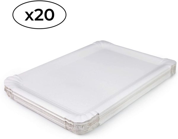 Lot de 20 Plateaux en Carton Blanc - Plateaux de Présentation pour Pâtisseries/Amuse-bouches/Buffets (23 x 16 cm)