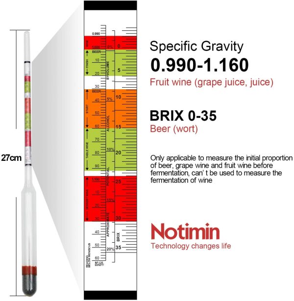 Brix Mètre Hydromètre Sucre Brix Densimètre (Mesure de la densité, Testeur de Sucre Brix, la teneur en Alcool prévue) pour Bière, Vin et Vin de Fruits pour Le Brassage à Domicile