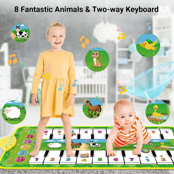 RenFox Tapis Musical Enfant, Tapis de Piano avec Double Clavier, 20 Touches, 8 Sons d'animaux et 10 Chansons pour Garçons Filles 1 2 3 Ans, Cadeaux de Noël et d'anniversaire Idéaux – Image 6