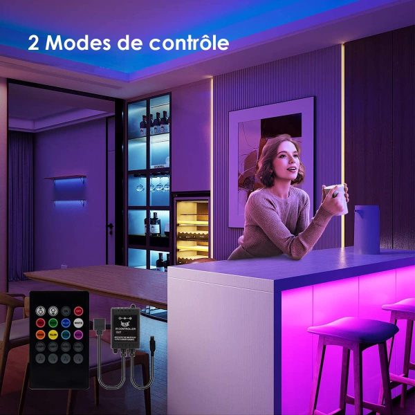 Ruban Led 5m,  Smart Led Chambre 5050 Bande Led Ruban Rgb App Contrôle, Led Ruban avec Télécommande Bluetooth, Synchroniser avec Rythme de Musique pour Chambre – Image 2