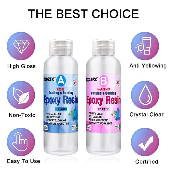 Epoxy Resin Transparente 9.7 oz/250ml Kit ??1: 1 Ratio Revêtement en résine époxy cristalline pour bois, bar, table, fabrication de bijoux, décoration artisanale