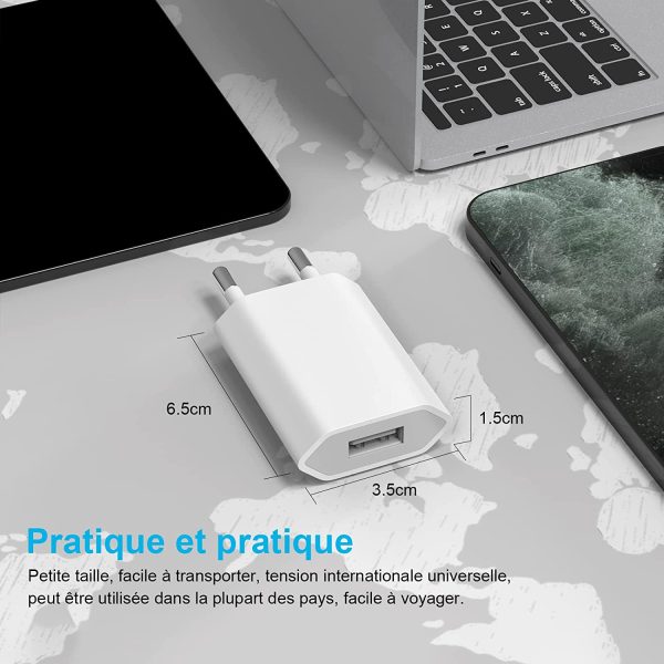 Chargeur pour Phone 6, 7, 8, 10, 11, 12, SE, XR, XS, Plus, Pro, Mini, Max Adaptateur Telephone Connecteur avec Câble USB Prise 5V1A