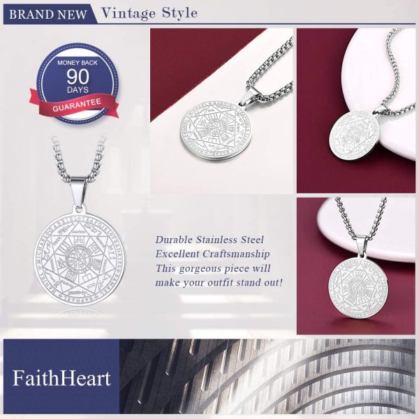 FaithHeart Médaille Talisman 7 Archanges Personnalisable-Pendentif Sceau des 7 Archanges Or/Noir/Acier Inoxydable + Chaîne 55+5cm,Bijoux Collier Occulte Amulette Protection pour Hommes et Femmes – Image 3