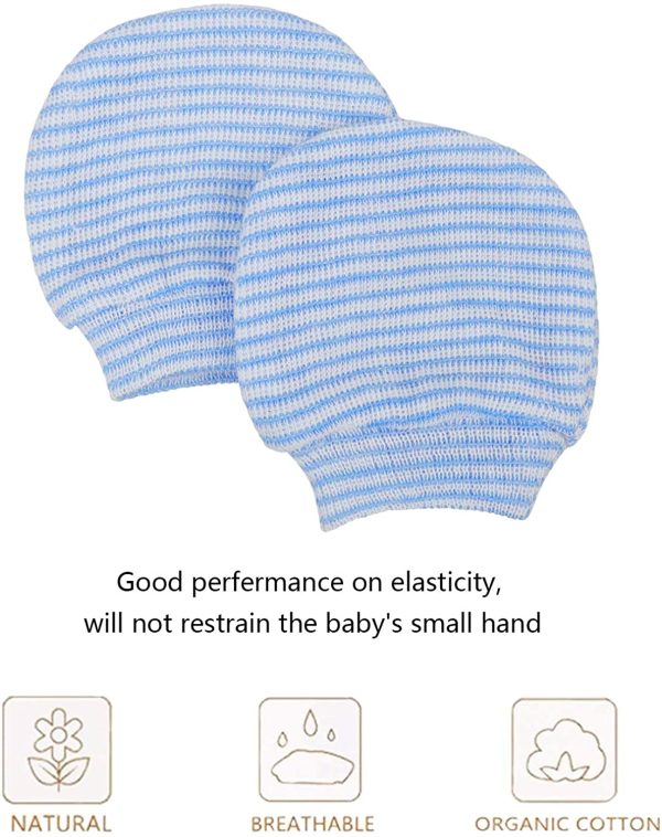 DRESHOW Bonnets de Naissance et Moufles de Protection Coton - 3 Pcs Bonnets Coordonnés et 3 Paires Mitaines Scratch de Protection Enfant Bébé Fille Garçon (0-3 Mois) – Image 6