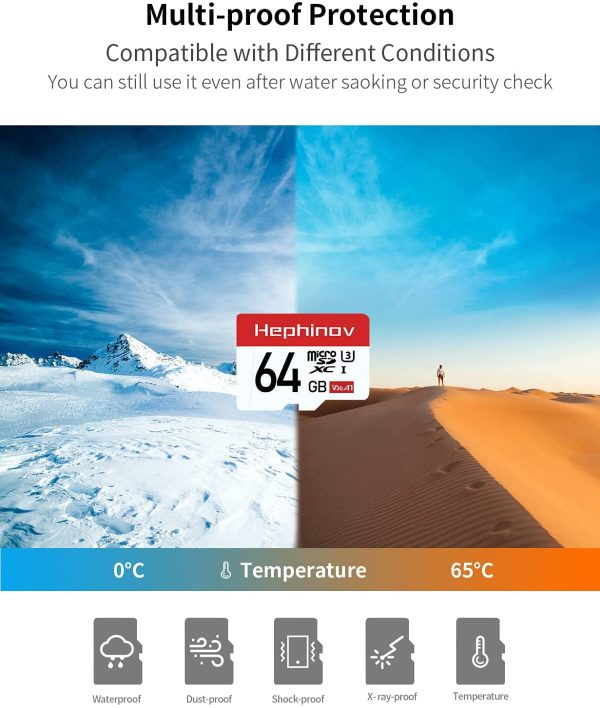 Carte Micro SD jusqu'à 100MB/s(R), 64Go Carte Mémoire microSDHC + Adaptateur SD, A1, U3, C10, V30, Full HD et 4K UHD, Carte TF pour Drone/Dash Cam/Camera/Phone/Nintendo-Switch/PC/Tablette – Image 6