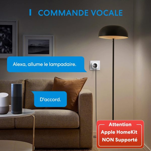 Prise Connectée WiFi (Type E), Prise Intelligente Compatible avec Alexa, Google Home et SmartThings, Prise Française Programmable avec Contrôle à Distance, Contrôle Vocal et Fonction de Temps (1) – Image 5