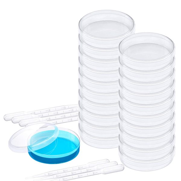 Lot De Boîtes De Pétri En Plastique Stérile Avec Couvercles Ventilés(90mm*15 mm)+pipettes de Transfert en Plastique Plat(3ml),pour Laboratoire De Cellule Cellulaire Culture Tissulaire (10 pcs)