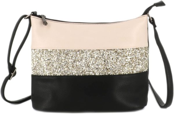 Gallantry - Sac Bandoulière Femme Paillettes Elégant - Sacoche Messenger Porté Epaule Tendance Multicolore Souple - Besace Sac Soirée Mariage Strass Brillant Léger - Chic Mode - Beige Noir – Image 2