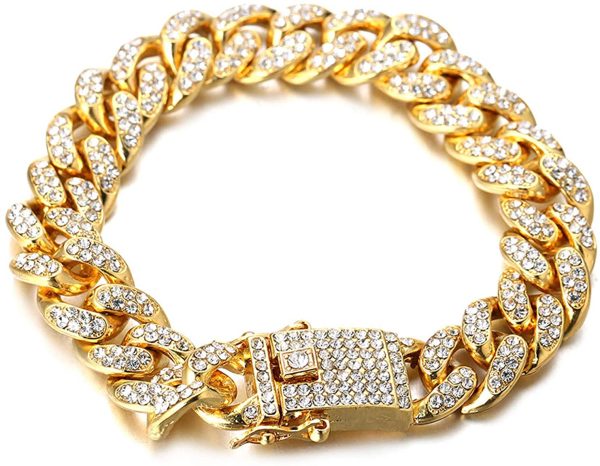 HALUKAKAH Diamant Chaîne Cubaine pour Enfant,14MM Garçons Or Véritable 18 Carats/Platine Or Blanc Plaqué Collier Bracelet Diamants de Laboratoire Ensemble de Griffes 8-15 Ans.Coffret Cadeau Gratuit – Image 2