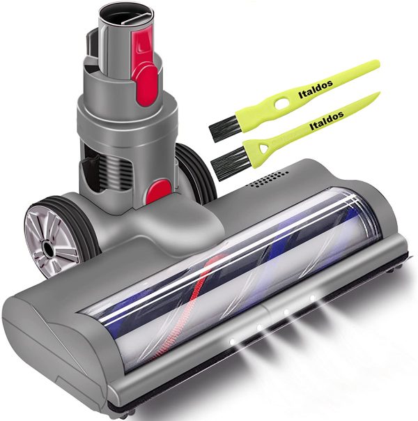 Brosse Rotative Motorisée Électrique Turbo compatible pour Dyson V7 V8 V10 Dégagement Rapide avec Rouleau Poils Durs pour Parquet avec Lumière LED Automatique (N'EST PAS COMPATIBLE POUR V11)