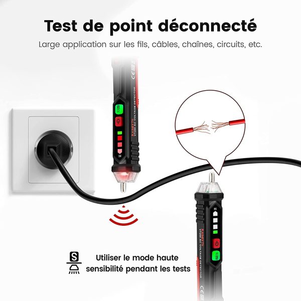 Détecteur de Tension sans Contact KAIWEETS, Testeur de Tension avec Sensibilité Réglable Testeur de tension/de phase sans contact, testeur de courant (VT200) – Image 5