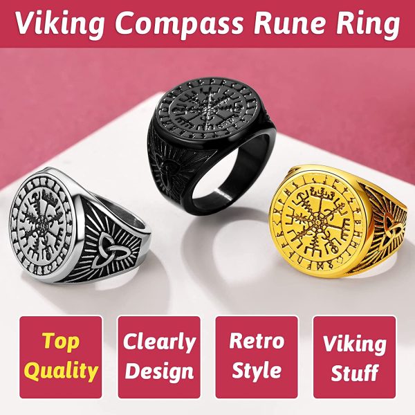 FaithHeart Bague Vegvisir Homme Chevalière Viking Boussole Vegvisir Nordique Acier Inoxydable/Or/Noir Taille 54-72 Bijoux Porte Bonheur Motard Biker Cadeaux pour Ado Garçons Femme (Boîte Cadeau) – Image 7