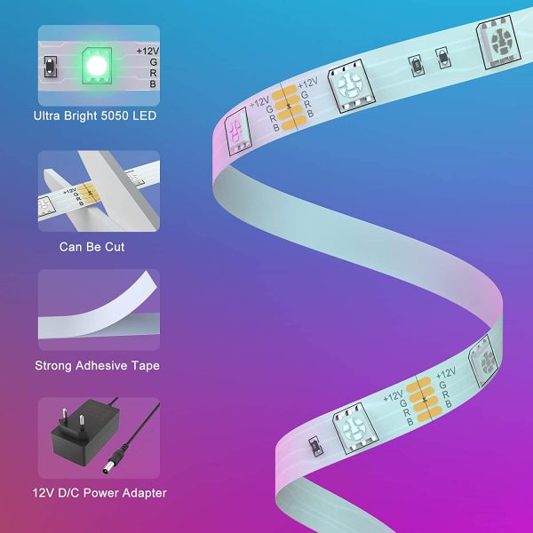 Ruban LED 20M(10m*2) Bande LED 5050 RGB Bande Lumineuse Flexible Multicolore avec Télécommande à 40 Touches, Synchroniser avec la Musique, pour Fête Décor pour la Maison Chambre Bar – Image 2