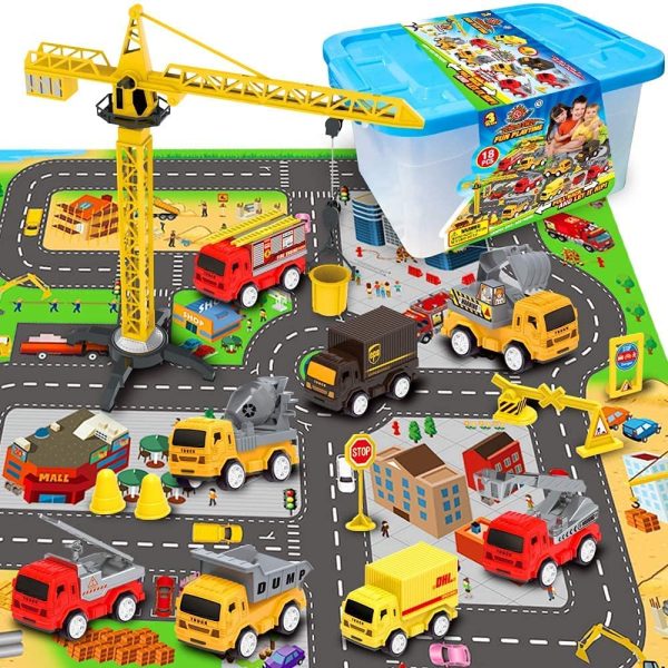 RuiDaXiang Ensembles de Jouets pour Voitures de Construction d'ingénierie, avec Tapis de Jeu, camions Jouets, Mini-Ensemble de Jeu pour Voitures de recul – Image 2