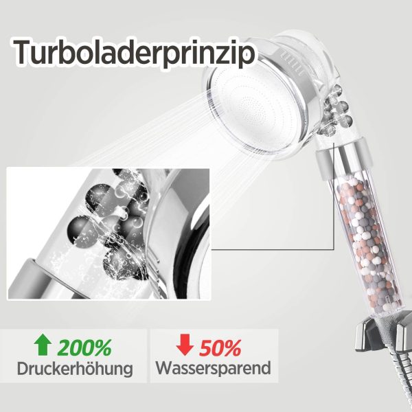 Pommeau Douche,  Pommeau Douche Anti Calcaire avec Tuyau Économiseur d'Eau Haute Pression Filtre à Système de Filtrage Ionique (3 Filtration + Tuyau) – Image 8