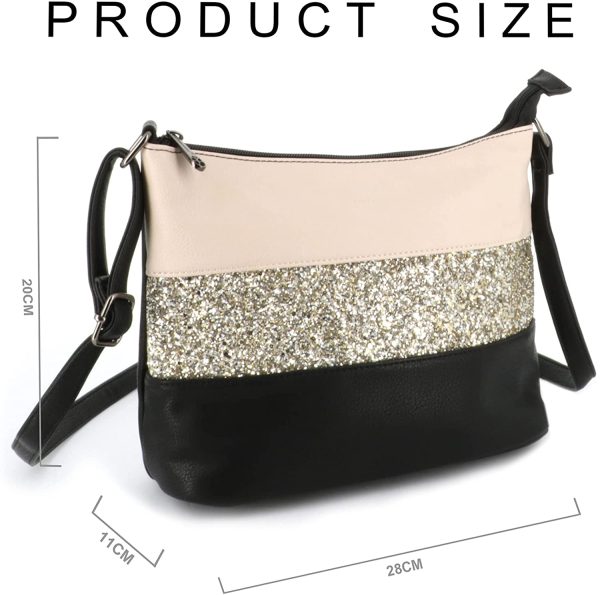 Gallantry - Sac Bandoulière Femme Paillettes Elégant - Sacoche Messenger Porté Epaule Tendance Multicolore Souple - Besace Sac Soirée Mariage Strass Brillant Léger - Chic Mode - Beige Noir – Image 5