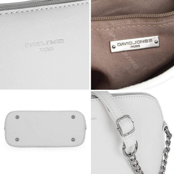 David Jones - Petit Sac Bandoulière Femme - Sac à Main Chaîne Argentée Porté Epaule - Besace Sacoche Messenger Téléphone Cuir PU Rigide - Fourre-Tout Ville Voyage Shopping Mode Chic - Blanc – Image 6