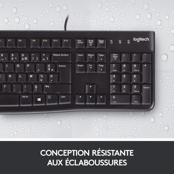 K120 Clavier filaire Business Windows, Plug-and-Play USB, Touches Silencieuses Ultra-Plates, Taille Standard, Etanche, Barre d’Espacement Incurvée, Clavier AZERTY Français - Noir – Image 6