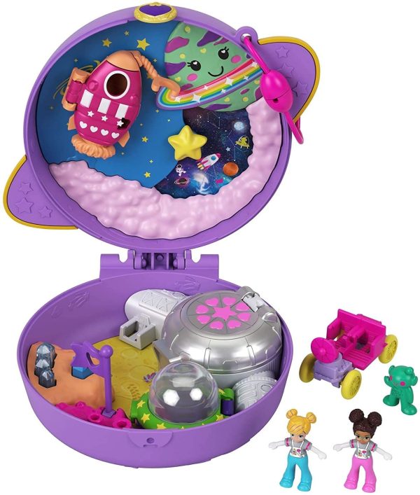 Polly Pocket Coffret Univers L’Exploration de Saturne, mini-figurines Polly et Shani, accessoires et autocollants inclus, jouet pour enfant, GKJ51 – Image 2