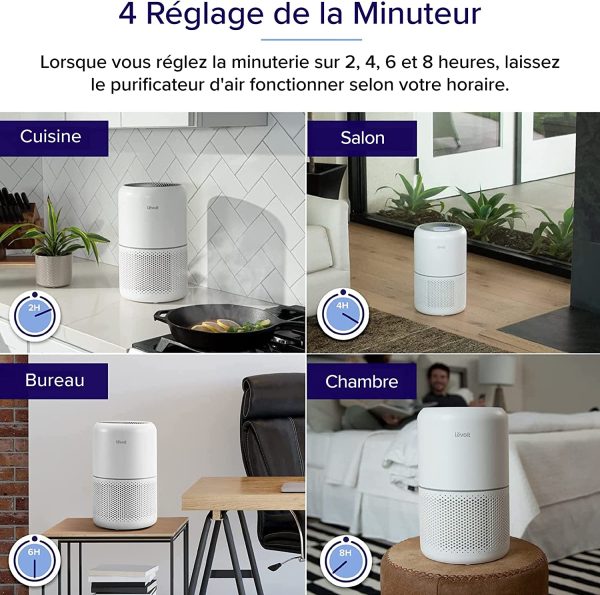 LEVOIT Purificateur d'Air Masion avec HEPA H13, CADR 187m³/h, 100%Sans Ozone| 24dB Mode Veille| Air Purifiers 3 Vitesses| Minuterie, Capturer 99,97% de Fumée Pollen Poussière Core 300 – Image 8