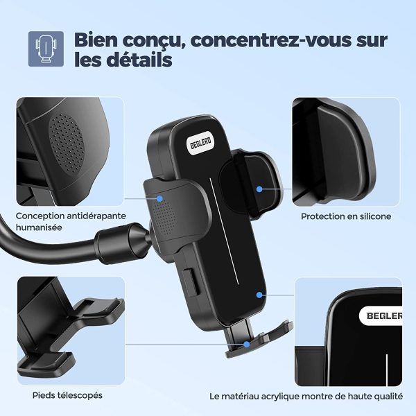 Porte Téléphone Voiture Ventouse,Support Telephone Voiture Pare Brise Tableau de Bord Compatible avec et Smartphone et GPS Appareils – Image 3