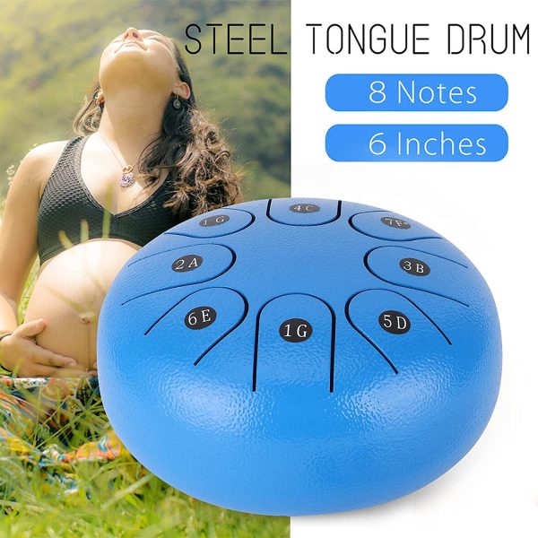 Tambour en acier, 8 notes de 6 pouces, tambours en acier, mini outil à percussion en acier avec sac, livre de musique pour camping, yoga, méditation – Image 6