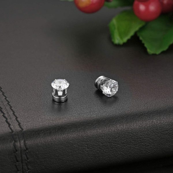 Flongo 6/7/8MM Boucles d’Oreilles Non Percées pour Femme Homme, 3 Paires Clips Sans Trou Magnétique Composés Zircon Brillant Charmant Couleur Argent Noir Or Fantaisie Cadeaux Anniversaire Noël – Image 4