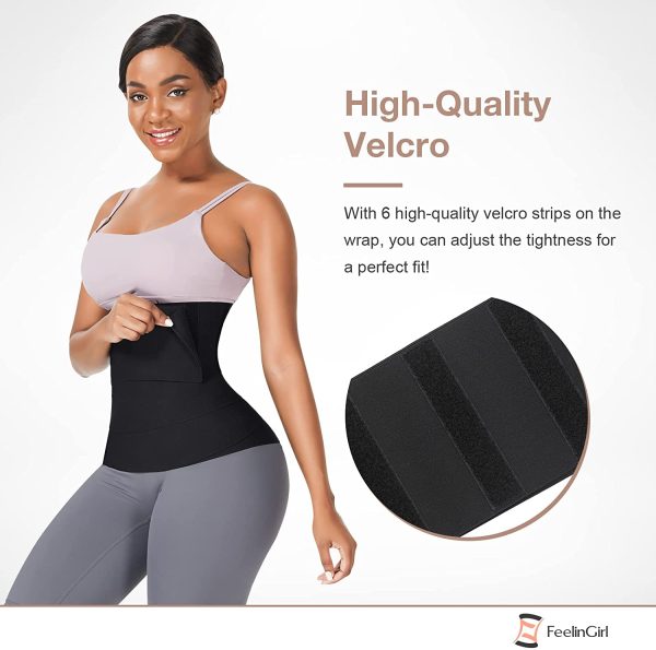 FeelinGirl Wrap Waist Trainer pour Femme Bande d'entraînement à la Taille enveloppante, Corset de Sport Noir – Image 6