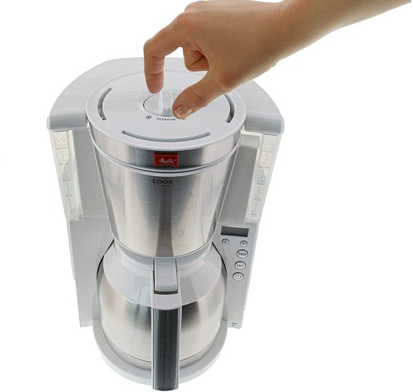 Cafetière à Filtre avec Verseuse Isotherme, Fonction Timer, Sélecteur d’Arôme, Look Therm Timer, Blanc/Acier Brossé, 1011-15 – Image 9