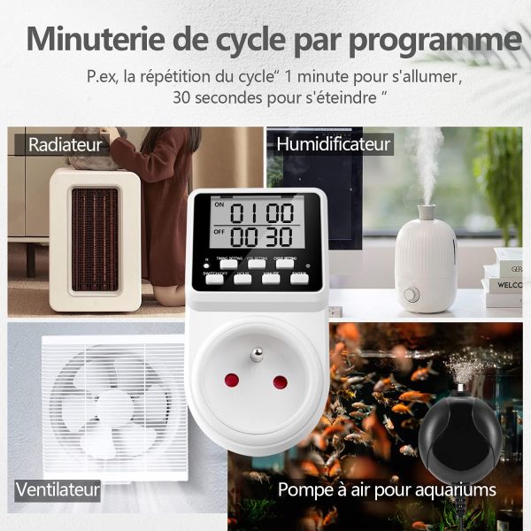 Prise Programmable numérique et programmateur Prise Electrique à Cycle Alternatif et répétitif Prise Minuteur Compte à rebours – Image 8