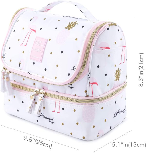 Trousse de Toilette Voyage pour Femme, Lychii Cosmétique Sac avec Crochet, Imperméable Pliable Trousse Maquillage Organisateur - Flamants – Image 6