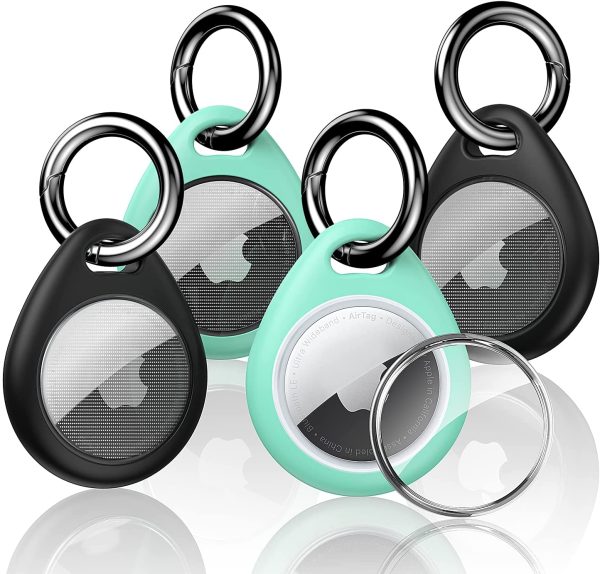 Étui de Protection pour Airtags 2021 [Lot de 4] Coque TPU Souple Silicone AirTags avec Porte-clés [Anti-Perte et Résistant aux Rayures] pour Clés/Sacs/Animaux, etc. - 2 Noir+2 Vert – Image 4