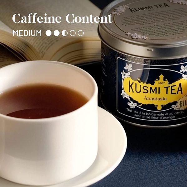 Kusmi Tea -Thé Anastasia bio - Thé Noir à la Bergamote, Aromatisé Fleur d'Oranger - Thé Earl Grey Emblématique - Boîte Thé Métal 100 g - Environ 40 Tasses