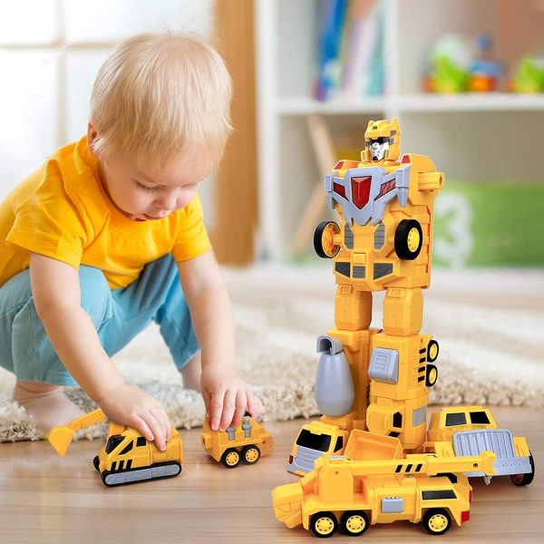 Transformer Robot Voiture Jouets Camion, Dump, Grue, Excavatrice, Bulldozer, Véhicules de Construction Jouets Cadeaux pour 3 4 5 6 Ans Garçon Filles Enfants Cadeau d'anniversaire – Image 4