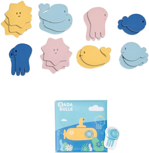 Badabulle Lot de jouets de bain : 1 livre de bain et 1 marionnette + 20 stickers de bain