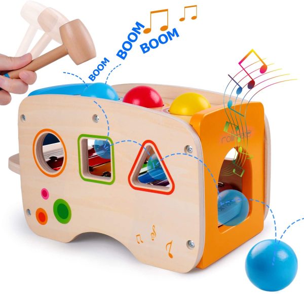 Rolimate Jouet en Bois Éducatif avec Jouet à Marteler 8 Notes Xylophone en Bois Cube de Tri de Formes Coloré Cadeau d’Anniversaire Noël pour Fille Garçon Plus de 1 2 3 + Ans – Image 5