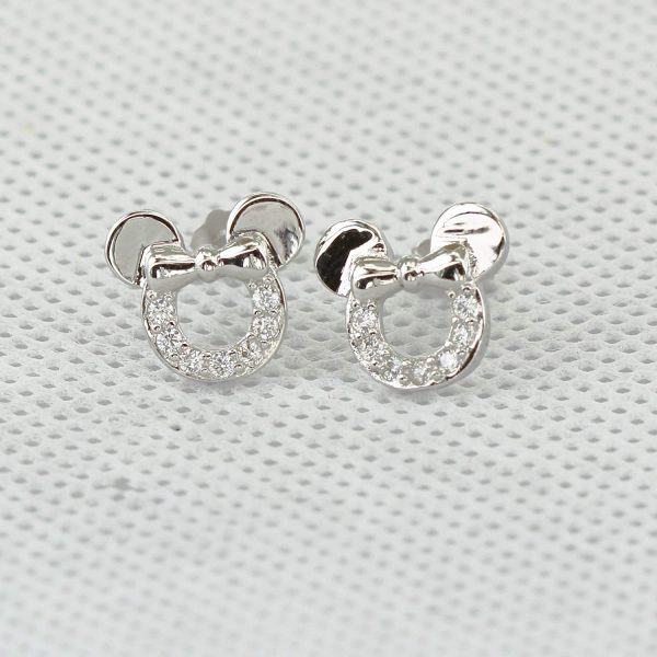 findout f1696silver Boucles d'oreilles creuses forme Minnie Mouse en argent sterling et zirconium pour femmes et filles – Image 5