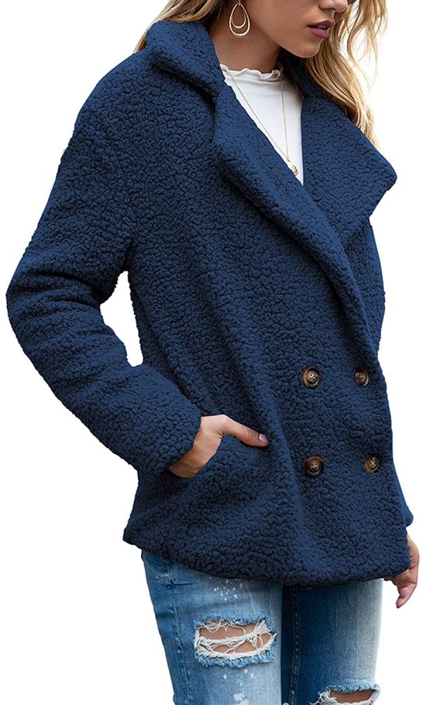 Boutons d'automne Et d'hiver, Revers, Cardigan en Molleton Ample, Manteau De Laine GâTeau De Mouton Femmes, Vestes, Hauts