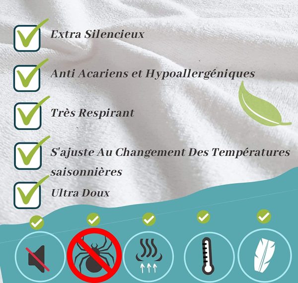 Lot de 2 Protege Matelas 90x190 / 200 cm - Alese Enfant Impermeable Silencieuse - Respirante - 100% Bambou - Hauteur 35-30cm - Naturellement Anti Acarien et Anti Bacterien - Forme Drap Housse -Bonus – Image 7