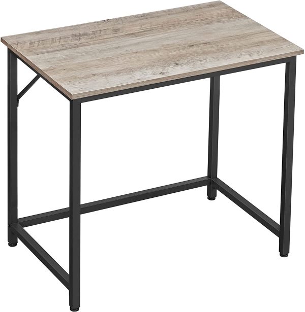 Bureau, Table, Poste de Travail, 80 x 50 x 75 cm, pour Bureau, Salon, Chambre, Assemblage Simple, Métal, Style Industriel, Grège et Noir LWD038B02 – Image 2