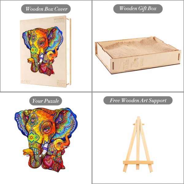 Elephant Puzzles en Bois, KAAYEE Elephant Puzzle Maternal Love, Puzzle de Forme Animale pour Adultes, Pièces de Puzzle en Bois de Forme Unique, avec Boîte-Cadeau en Bois (L'éléphant, S) – Image 4