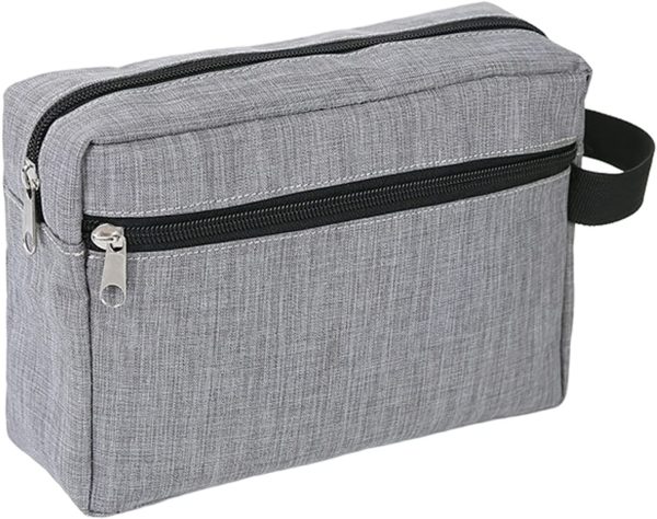 Trousse de Toilette,Trousse de Maquillage de Voyage en Tissu Oxford,Cosmétiques Sac Organisateur Portable pour Femmes Hommes Gris – Image 2